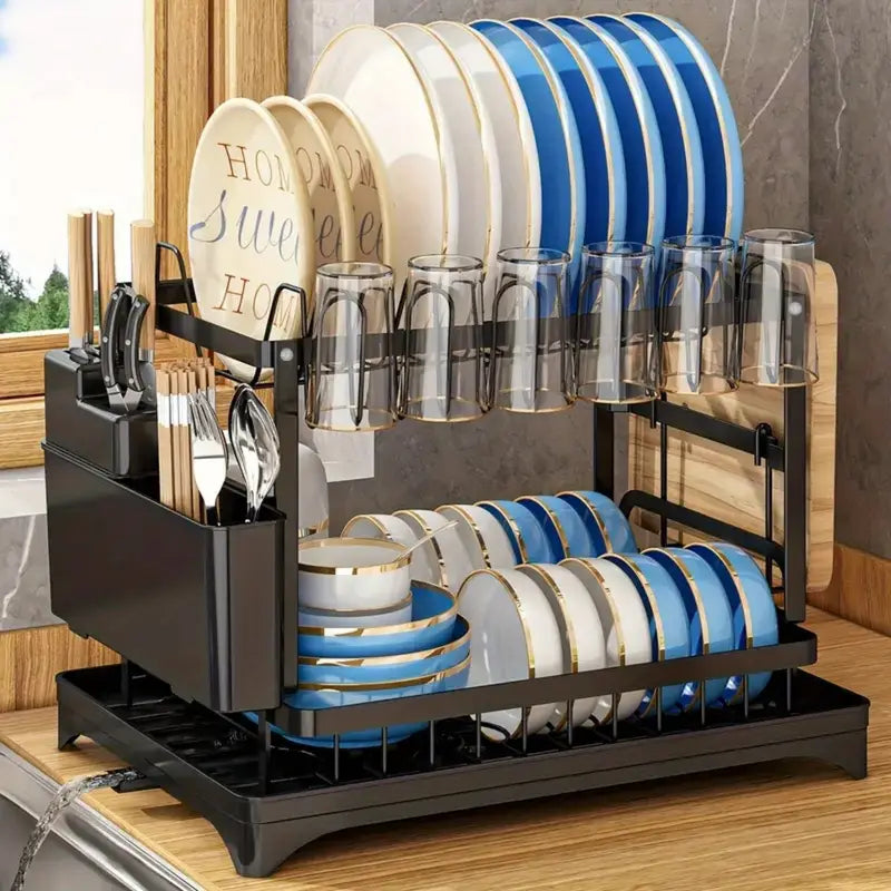2-Tier Stainless Steel Dish Drying Rack with Smart Drainage System