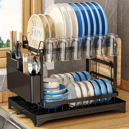 2-Tier Stainless Steel Dish Drying Rack with Smart Drainage System