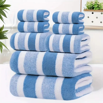 8-Piece Luxury Hotel-Grade Bath Towel Set – Lint-Free, Quick-Dry, Super Soft Two-Color Striped Towels