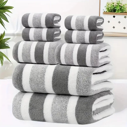 8-Piece Luxury Hotel-Grade Bath Towel Set – Lint-Free, Quick-Dry, Super Soft Two-Color Striped Towels
