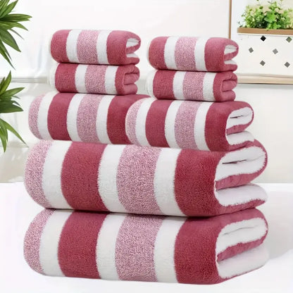 8-Piece Luxury Hotel-Grade Bath Towel Set – Lint-Free, Quick-Dry, Super Soft Two-Color Striped Towels