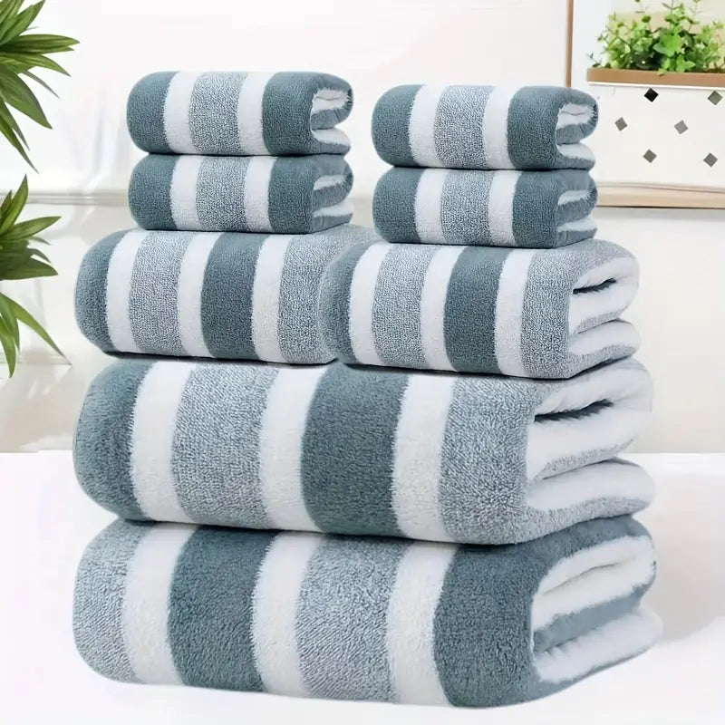 8-Piece Luxury Hotel-Grade Bath Towel Set – Lint-Free, Quick-Dry, Super Soft Two-Color Striped Towels