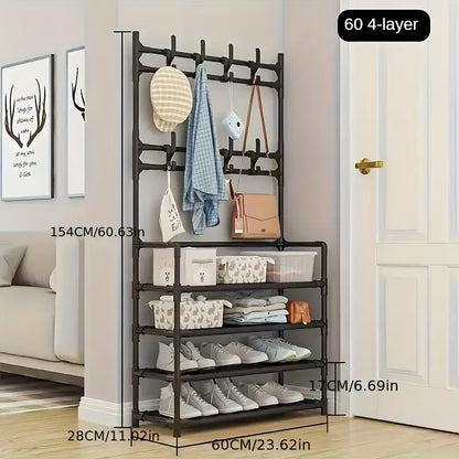 Multi-Layer Metal Shoe Rack with 4/5 Storage Shelves & 8 Hooks
